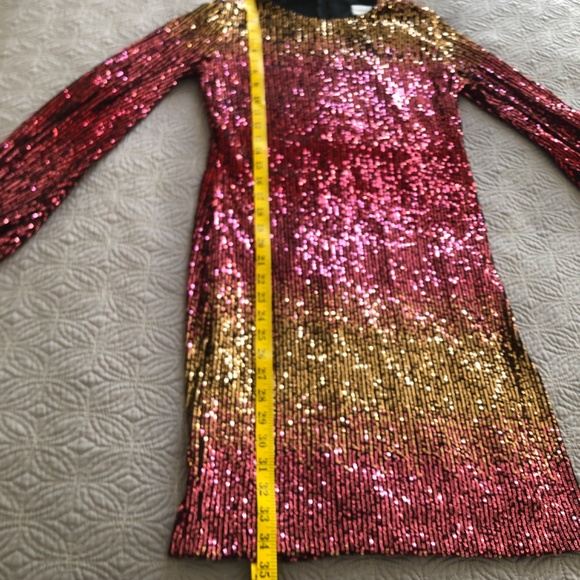 Gold & Pink Ombre Long Sleeve Sequin Shift Dress, 2 - Picture 16 of 16